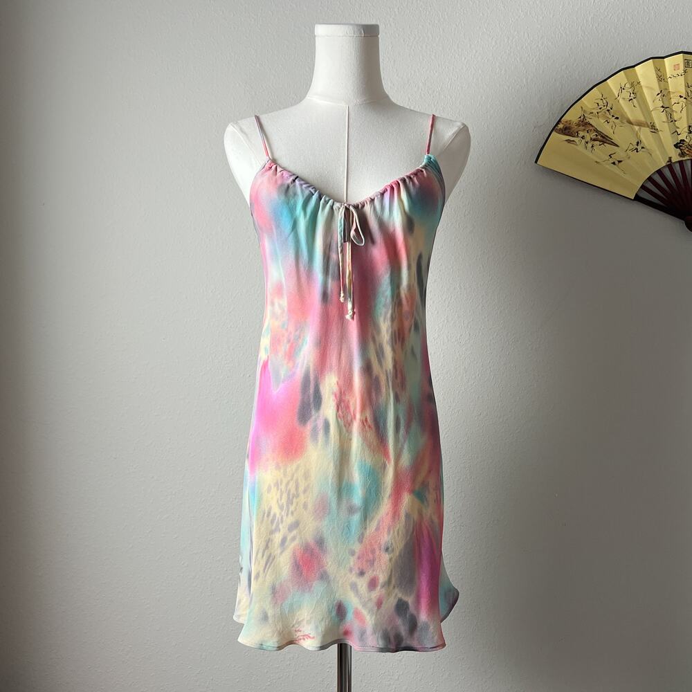 malizia la perla vintage pastel tie dye silk milkmaid cami slip mini dress